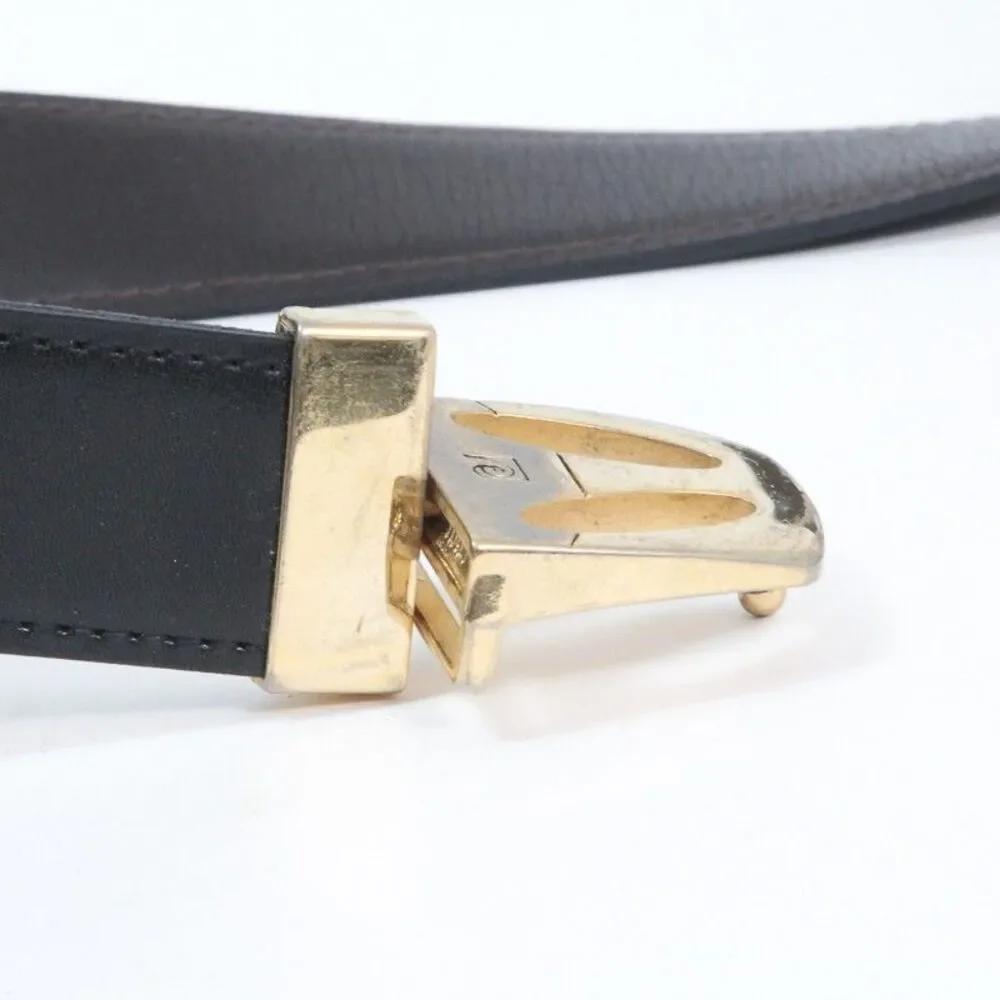 Vintage Pierre Cardin Reversible Belt Black Brown Leather Gold Logo Buckle Italy
